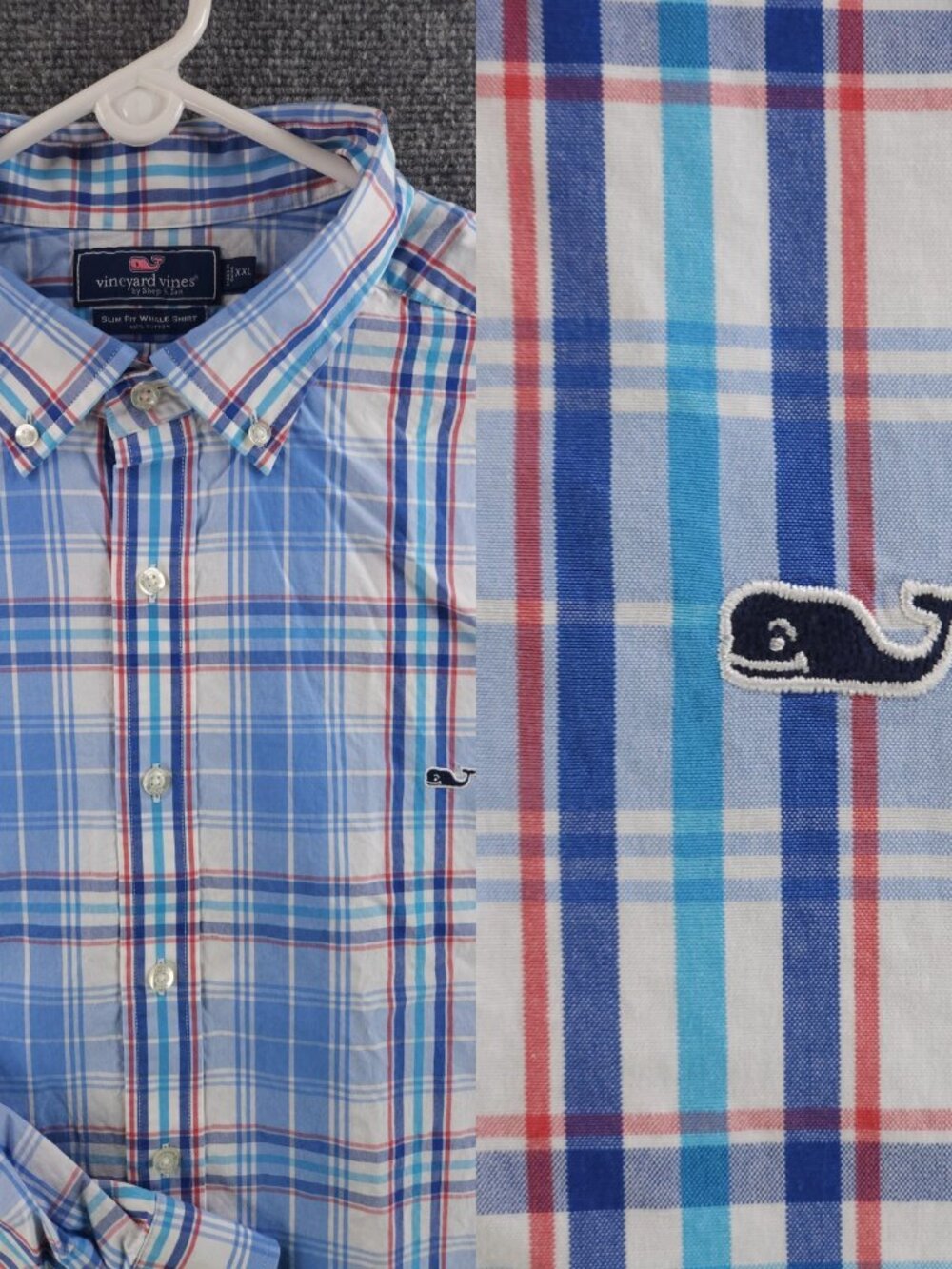 Vineyard Vines Blue White Cotton Slim Fit Whale 2XL Button-Down Long Sleeve Mens
